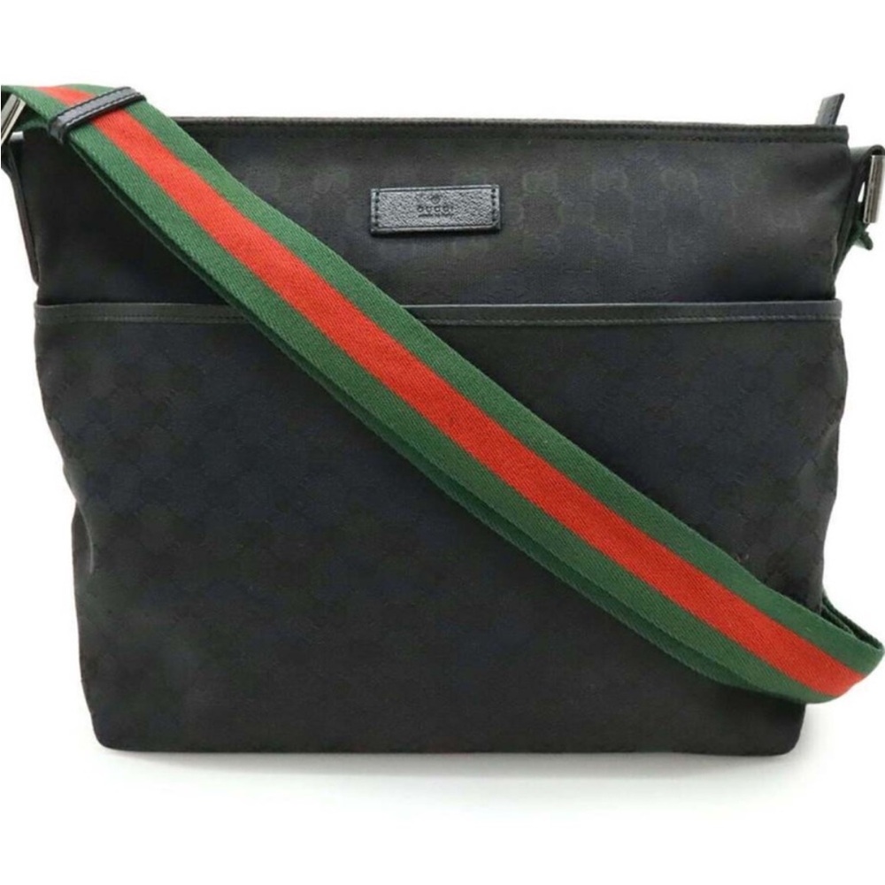 Gucci Sherry Line Black Messenger Bag with Iconic Green and Red Adjustable Strap - Picture 16 of 16